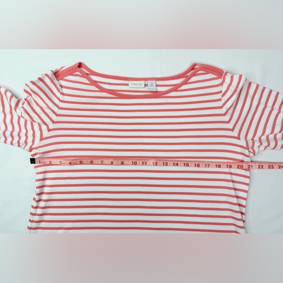 Chico's Coral Pink and White Striped Boatneck Blouse Cotton Size Large - Picture 4 of 5